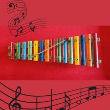 Vintage Rainbow Metal Xylophone with Wooden Frame and Mallet