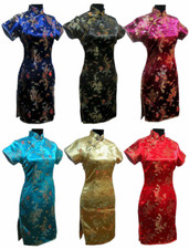 UK Stock Chinese Short Mini Vintage Evening Party Fancy Dress Qipao Cheongsam 