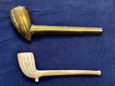 RARE EARLY VICTORIAN BRASS PIPE CASE & ORIGINAL W DAFT NOTTINGHAM CLAY PIPE