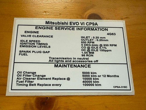 Mitsubishi label evo cp9a - label.,