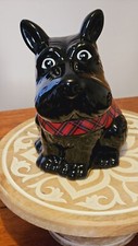 Scottish Black Terrier Scottie Dog Biscuit Cookie CandyJar With Red Tartan Coat