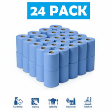 24x Centrefeed Blue Rolls 2ply Embossed Kitchen Hand Wipes Paper Towels Tissue
