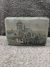 Rare France Massilly Tin - Religous Church scene 7.5 x 5" Hinged Lid / Biscuit