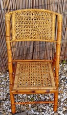 Antique Chair Childs  Folding Bamboo Wicker Arts &  Crafts Doll Bear