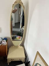 Vintage shabby chic french louis full length mirror cream and gold with drawer