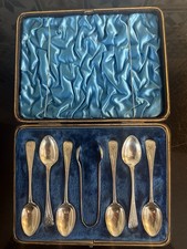 Barker Brothers Victorian Sterling Silver Teaspoon And Sugar Tongs Set (1887)