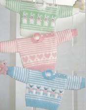 Baby Sweaters with Hearts, Teddy and Bunny motifs Knitting Pattern DK 1052