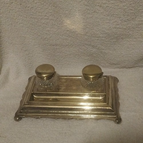 Silver plate glass - silver, inkwell