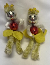 2 x vintage Christmas decorations 1950s Pipe Cleaner Men Baubles yellow & red