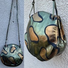 CHARLES JOURDAN true VINTAGE 80s GOLD BRONZE BLACK METALLIC HAND BAG CROSS BODY 