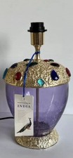 Large Hand Crafted Amethyst Glass & Gold Resin Table Lamp Base With Gem Detail.