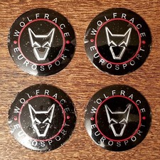 Wolfrace Alloy wheel centre cap logos x4 Convex Black & Red Genuine 65mm New