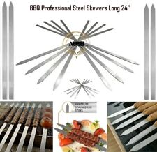 Premium BBQ Professional Steel Skewers Long 24" x 1" Wide Turkish Kabab UK Sellr