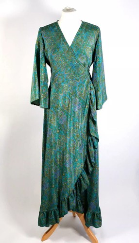 Long wrap dress teal green - s, m