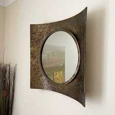 Copper Square Curve Wall Mirror 40cm Industrial Vintage Aged Metal Frame Round