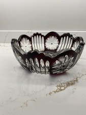 Vintage Czech Bohemian Ruby Red Cut-to-clear Crystal Glass Bowl 21cm Diameter