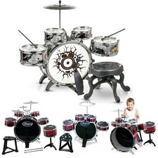 Kids My First Drum Kit Play Set Drums Cymbal Musical Toy Instrument Pedal Stool