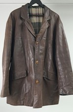 Zarautz Leather Jacket Men's 56 Brown Button-Up Plaid Lining