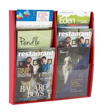 Red Wall Mounted Brochure / Leaflet Holder / Rack with 6 x A4 Portrait Pockets
