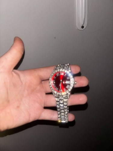 Iced out rhinestone wristwatch - iced,