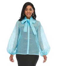 Pale blue striped pussybow tie