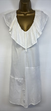 Zara Dress White Fit Flare Cotton Ruffle V Neck Sleeveless S UK 8/10