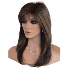 Lady Medium Straight Hair Wigs w/Bangs Real Natural Full Wig Party Cosplay