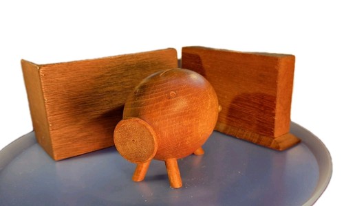Wooden piggy bank with - wooden, &