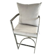 Grey Bar Stool with Silver Frame & Grey Cushion (Set of 3)