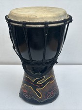 29cm Carved Wooden Djembe Bongo Painted African Influenced Drum High Handmade