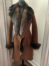 Celtic and  Co. real sheepskin shearling fur waterfall coat Toscana sz UK8 US4