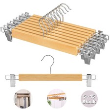 5-20x Wooden Hangers with Metal Clips Clothes Coat Pants Jacket Skirt Dress Wood