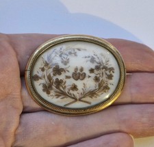 Antique Victorian Hearts Arrow Hair Mourning Brooch Pin Gilt