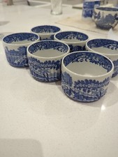 6 Spode Italian Blue Ribbed Ramekins
