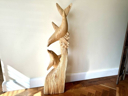 Huge dolphins wooden statue - dolphins,
