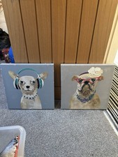 2x Hipster Dog Canvas Paintings