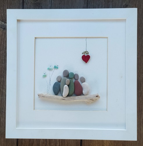 Family pebble art picture