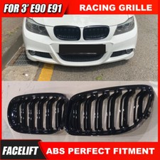 For BMW 3 Series E90 E91 09-11 LCI Gloss Black Front Kidney Grille Twin Slat UK