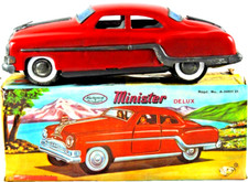 Vintage Large10" MINISTER DELUX PONTIAC TIN PLATE Metal Steel FRICTION DRIVE CAR