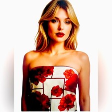 Rare Oscar de la Renta Cream Silk Scarf Red Poppies Floral On Grid VTG 34” sq