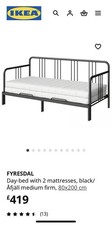 Fyresdal IKEA Metal Day Bed Frame Single/Double with 2 Mattresses 80x200 Cm