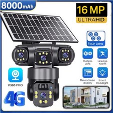 16 MP 4G SIM Solar Security IP Camera Outdoor 4 Lens PTZ CCTV Motion Detection