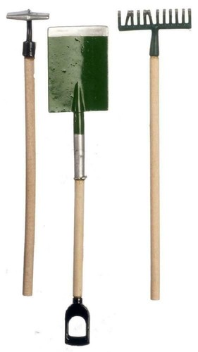 Dolls house green tools spade - dolls,