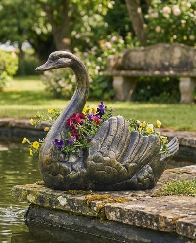 Gold swan flower planter - gold,