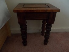 Vintage real wood small side table with turned legs and carved top