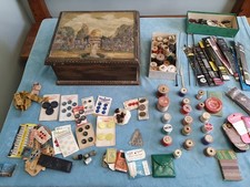 VINTAGE WOODEN  SEWING  BOX