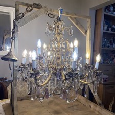 Large chandelier with 12 lights 2 floors Bohemian  clear and purple crystals 