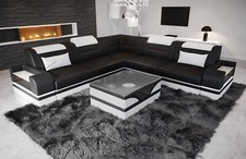 Corner sofa leather couch sofa leather LED leather sofa black white couch Trivento L shape