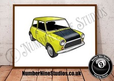 Mr Bean’s Mini Cooper BLUEPRINT Illustration,High quality, Signed.Limited