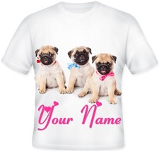 Kids Personalised Pug Puppy Dog Cute T Shirt Great Christmas Gift Idea